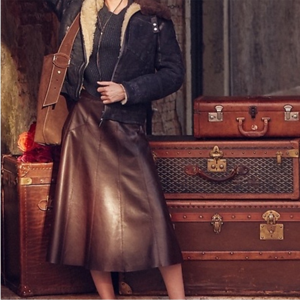 Banana Republic Chocolate Leather Rivina Skirt Sz 14 NWT